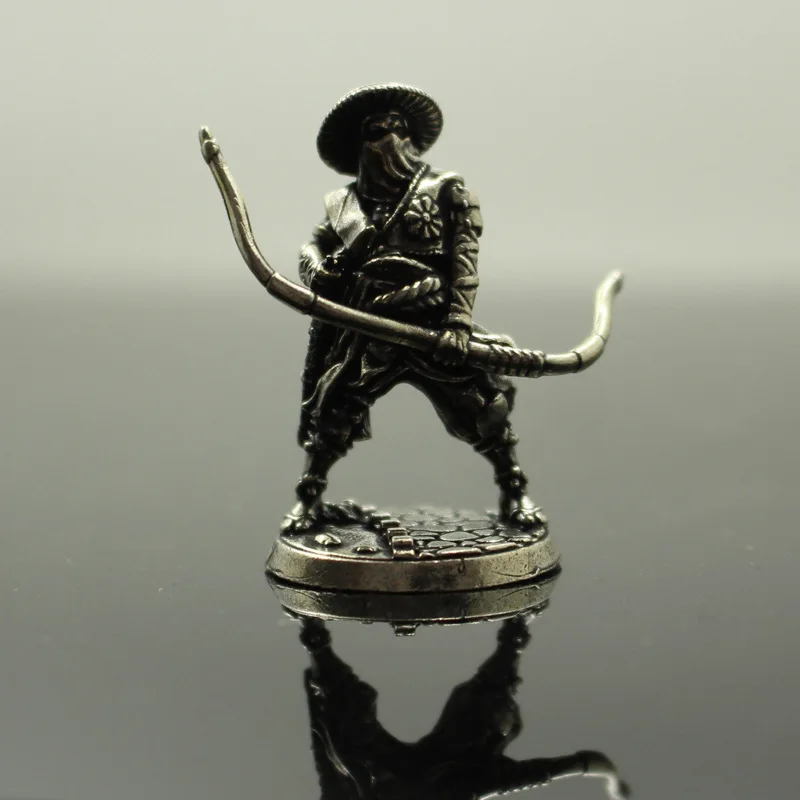 White Copper Japanese Shogunate Samurai Figurines Miniatures Vintage Metal Soldiers Model Statue Desktop Toy Ornament Decoration