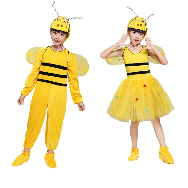 Traje de dança cosplay amarelo para meninos e meninas, macacão de abelha animal bonito, fantasias infantis de desempenho, festa de Halloween