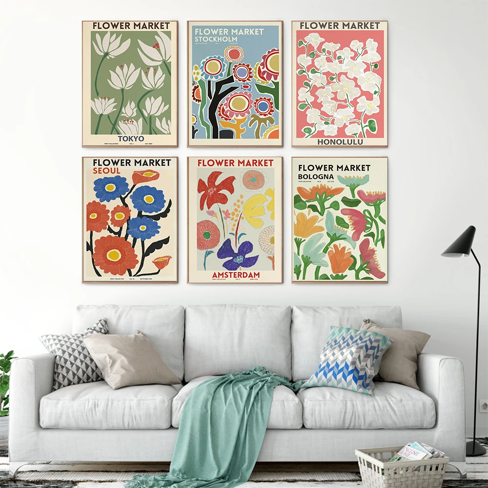 Abstract Flower Market Print Posters Minimalist Wall Art Canvas Painting Florist Gift Wall Pictures For Living Room Home Decor
