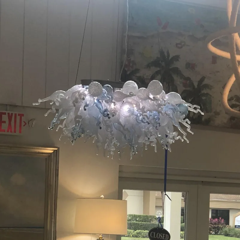 Baby Blue and White Pendant Light Art Decor Hand Blown Glass Chandelier 32 by 20 Inches