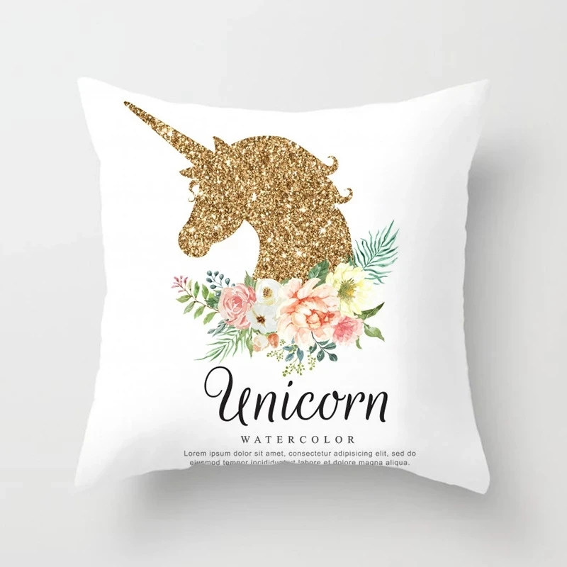 Taie d'oreiller en Polyester, dessin animé Ins, licorne mignonne, accessoires de décoration pour la maison, canapé, voiture, 45x45cm