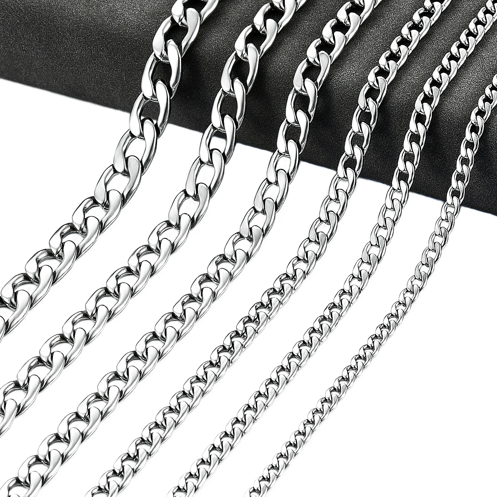 Men's Round Link Stainless Steel Necklace Cuban Chain for Women Silver Color Waterproof Tone Punk Boy Male Jewelry Accessories