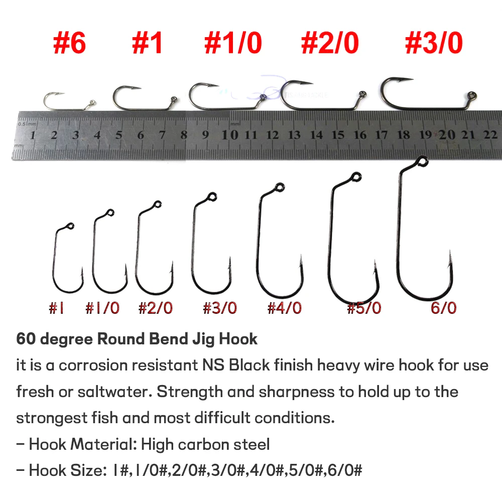 [100PCS/lot] Carbon steel 60 degree jig hook Fishing Hooks 6 1 1/0 2/0 3/0 4/0 5/0 6/0 7/0 8/0