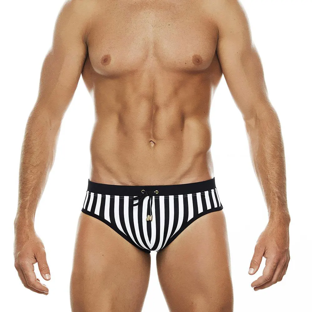 UXH Padded Contrast Color Swim Briefs Black Strips Push-Up Sexy Swimwear Men Swimming Briefs Surf Beach Shorts Mayo Sungas