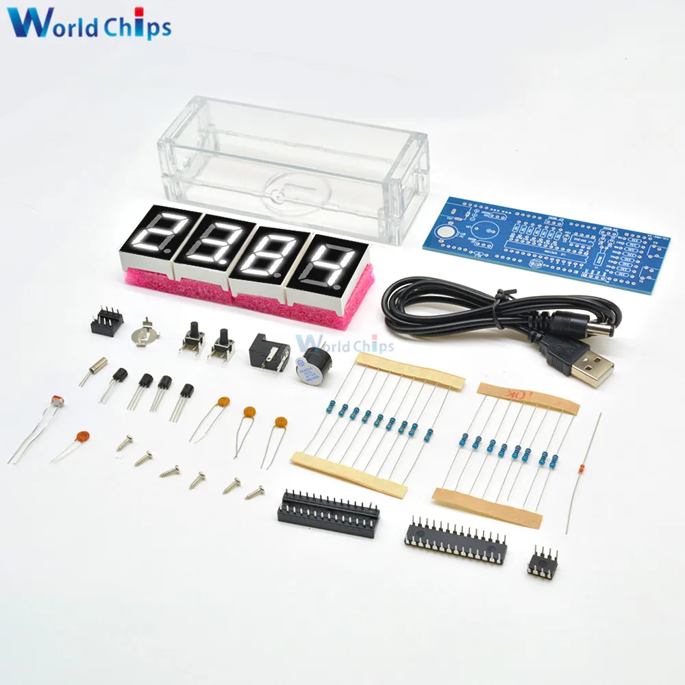 KIT de microcontrolador LED de reloj electrónico, reloj Digital, Control de luz de tiempo, termómetro de temperatura, rojo/azul/Verde/blanco, DIY