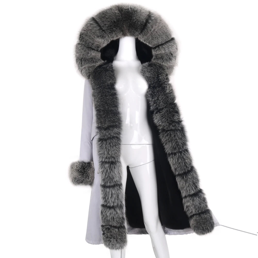 Vrouwen Mode Winter Jas Echt Bont Jas Grote Bont Natural Real Fox Bontkraag Losse X-Lange Parka Bovenkleding afneembare 2021