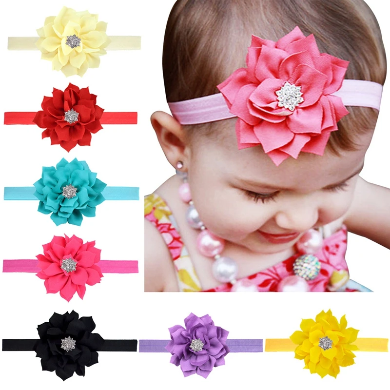 Diadema de loto de ángulo afilado para niña, diadema de flores hecha a mano con diamantes de imitación, accesorios elásticos para bebé, 13 colores,