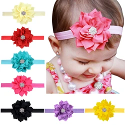 13 Colors 9 CM Sharp Angle Lotus Baby Girls Headband Fashion Handmade Flower Hairband with Rhinestone Elastic Infant Accessories