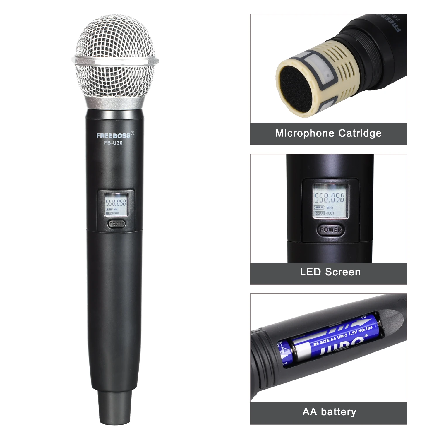 FREEBOSS-micrófono inalámbrico de mano PARA Karaoke, accesorio de 2 vías, frecuencia ajustable, para fiesta, FB-U36