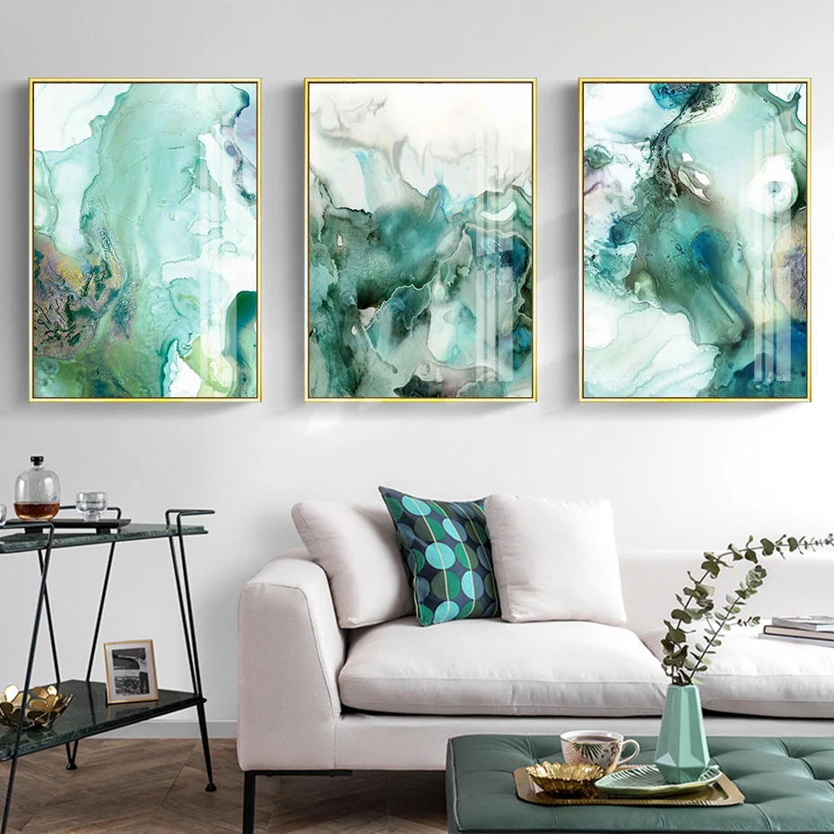 Abstract Mint Green Marble Liquid Wall Art Pictures Canvas Painting Gallery Posters Prints Interior for Living Room Home Decor