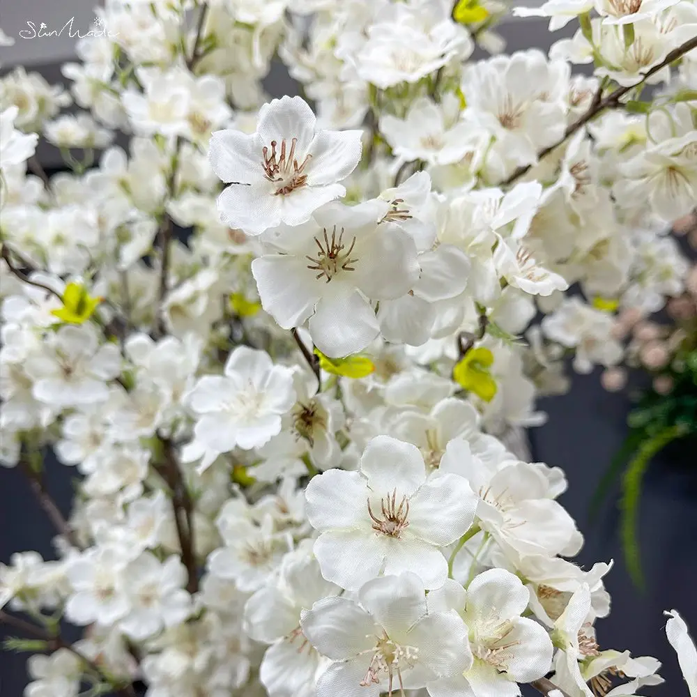 SunMade 4-Fork Cherry Blossom Long Branch Silk Artificial Flowers Pink White Flower Home Wedding Garden Decor Flores Artificales