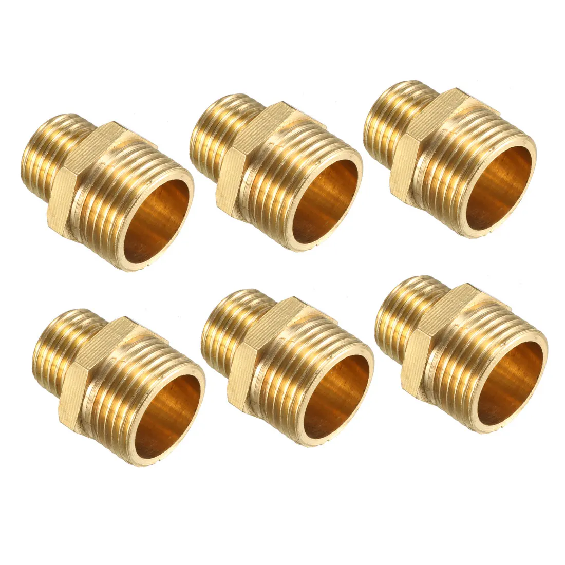 uxcell 6pcs Gold Tone Hex Reducing Nipple G1/4 to G3/8 Male Thread Pipe Brass Fittings