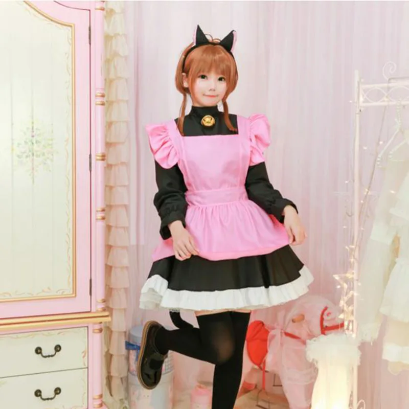 Zhomecos disfraz de Anime Captor Sakura, Kinomoto Sakura, gato, mucama, Lolita