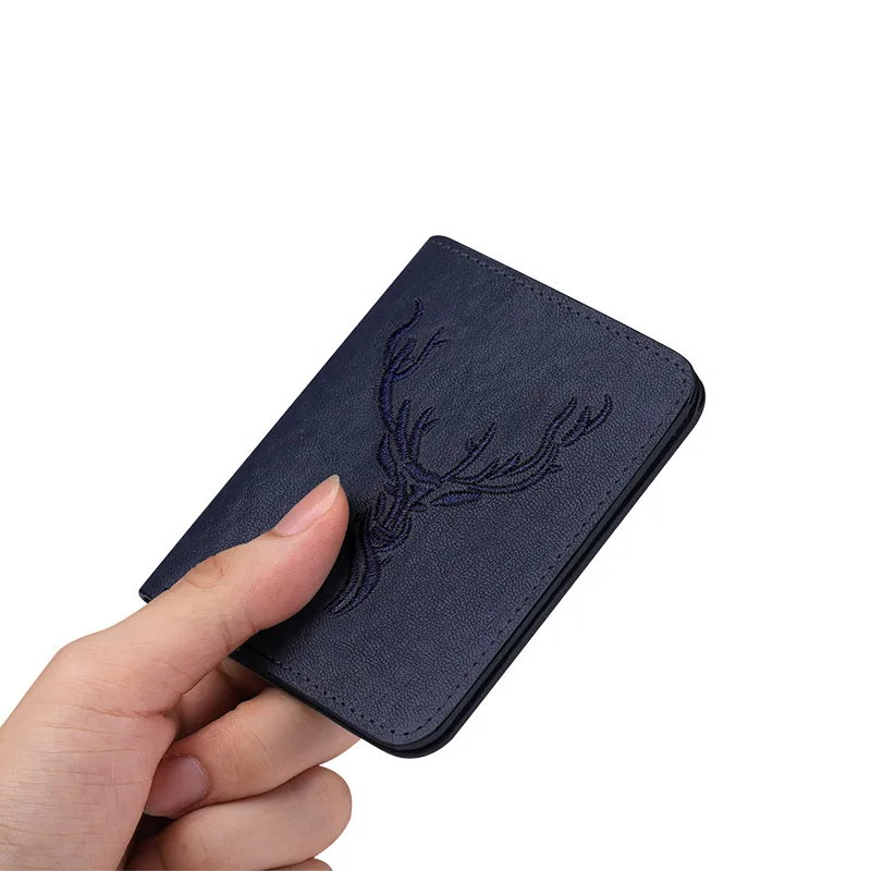 Wallet Men Mini Ultra-thin Fashion Cowhide V-shaped Card Holder Embroidery Bi-fold No Zipper Small Purse Casual