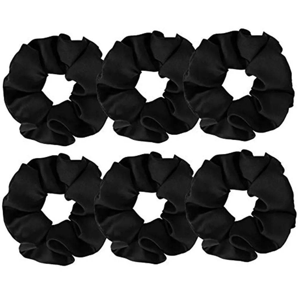 10 Pcs Satin Scrunchies Large Cute Bobbles Ponytail Holder Vintage Hair Bands Ties For Women Girls Satin Scrunchies-Black