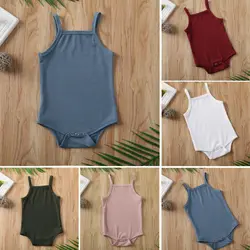 2020 Infant Baby Square Collar Bodysuits Newborn Baby Boy Girl Sling Romper Bodysuit Jumpsuit Outfit Clothes Set