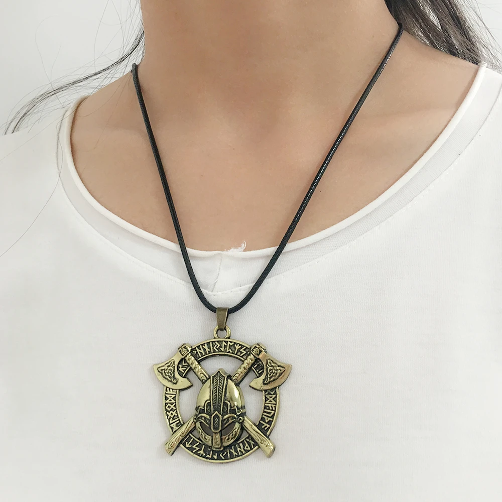 Vintage Viking Axe Helmet Pendant Necklace Choker for Men Odin Raven Slavic Amulet Taliman Wicca Jewelry Best Gift image 6