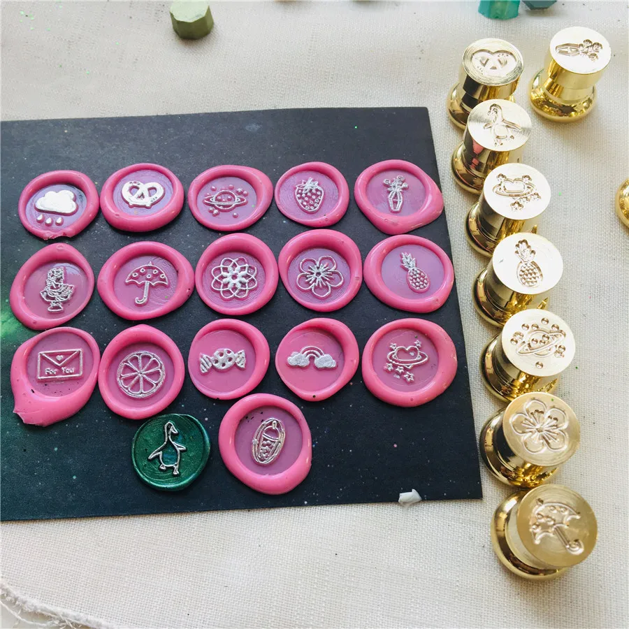 MINI wax stamp 12mm 1.2cm  1.5cm diameter brass head fresh logo Cherry Blossom/Pearl Milk Tea/plante  Mizuhiki seal stamp