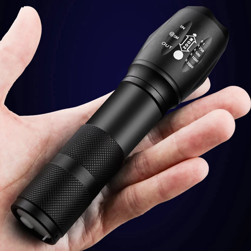 XM-L2 U3 Led Flashlight Built in 18650 Battery Zoomable Torch Lamp Shock Resistant Power Bank Hard Bulbs USB Rechargeable Light