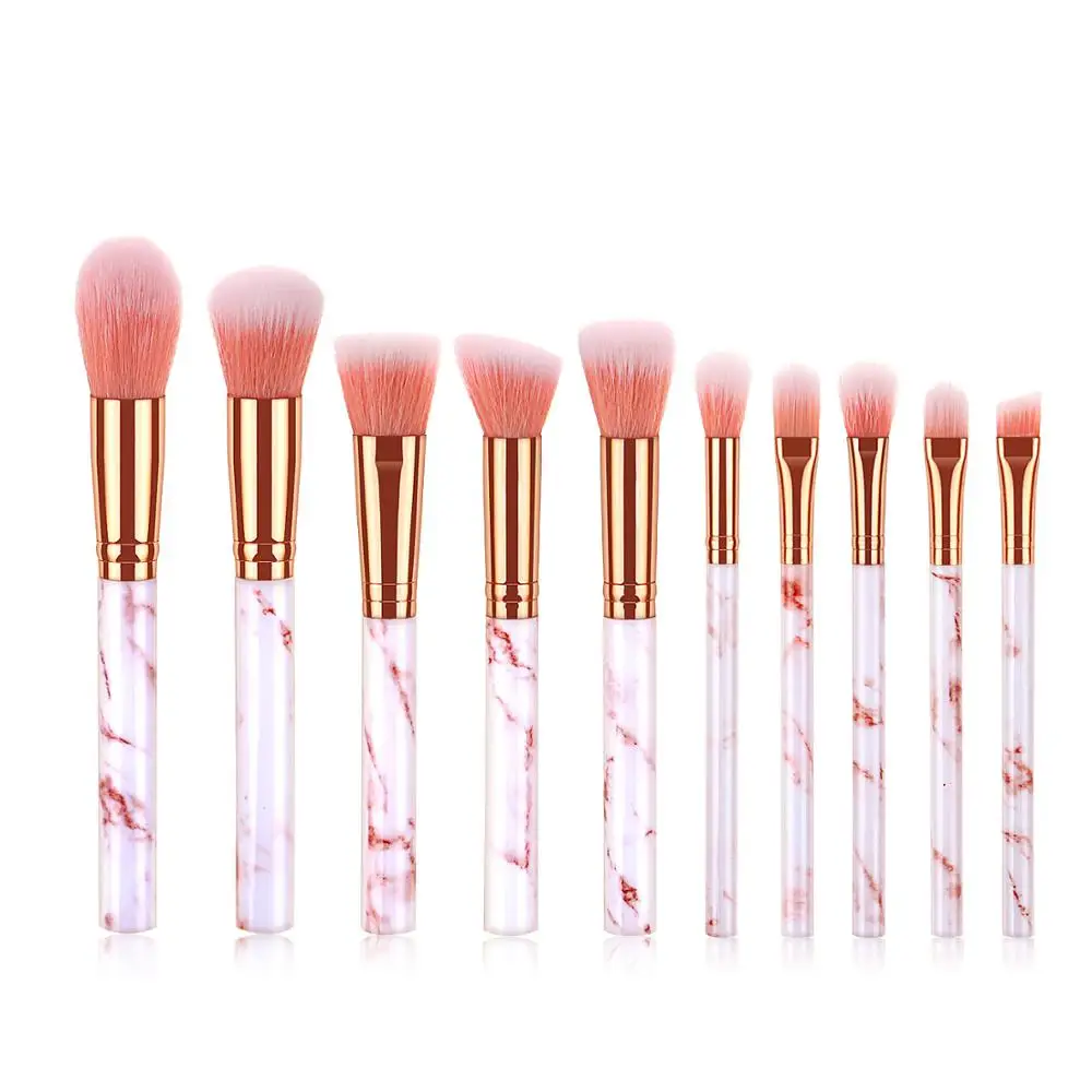 10 Pcs Marbling Handle Makeup Brushes Set Powder Foundation Eyeshadow Lip Blush Make Up Brush Set Professional Beauty Tools Kit