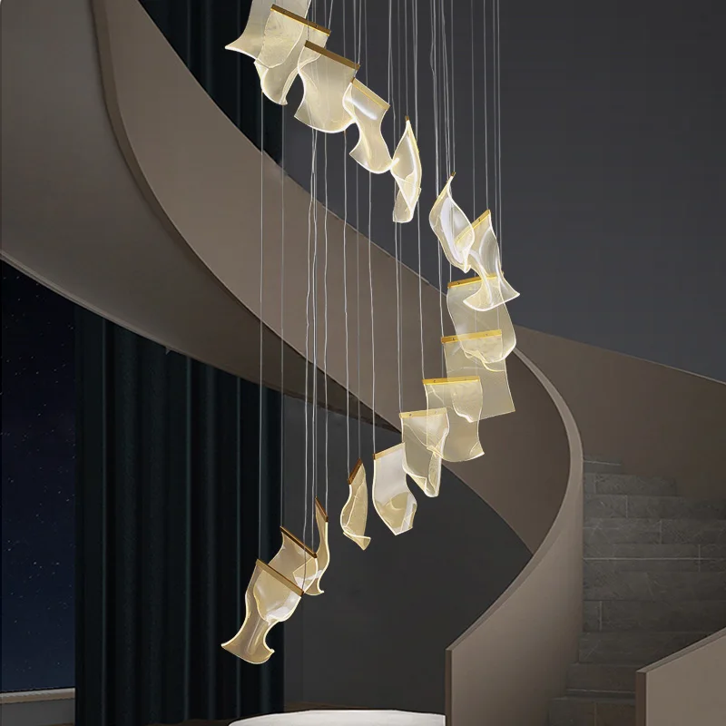 Modern LED chandelier Nordic living room ring hanging lights bedroom fixtures stair lighting home illumination long pendant lamp