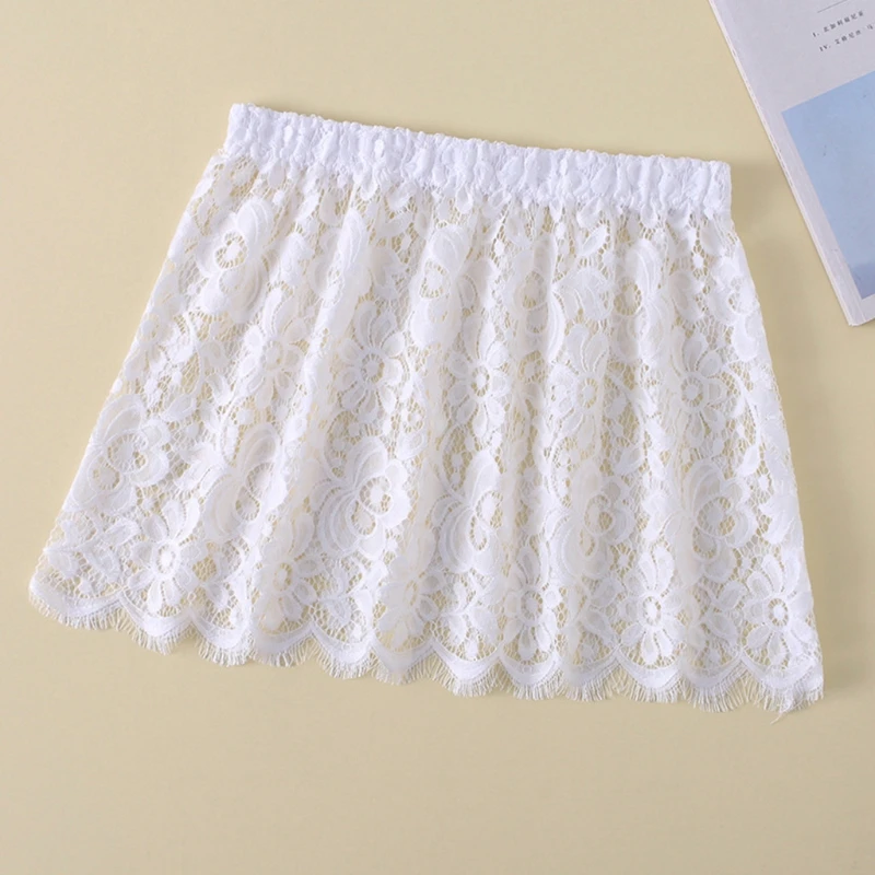 Women Eyelash Floral Lace Shirt Extender Adjustable Layered Faux Top Hem Lower Sweep Mini Skirt Half Slip Underskirt