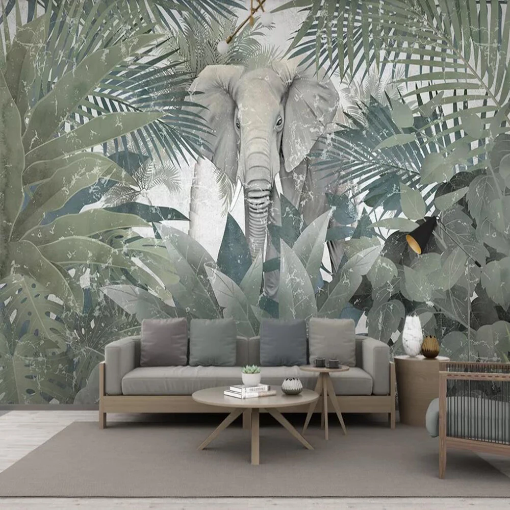 Milofi Custom Photo Wallpaper Nordic Tropical Plant Coconut Tree Animal Elephant TV Background Wall Decoration Mural Wallpaper