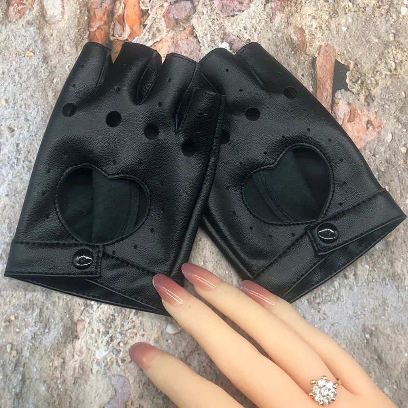 Guantes cortos de cuero sintético para hombre y mujer, manoplas de medio dedo sin dedos, estilo Hip-Hop, para conducir en motocicleta, color negro,