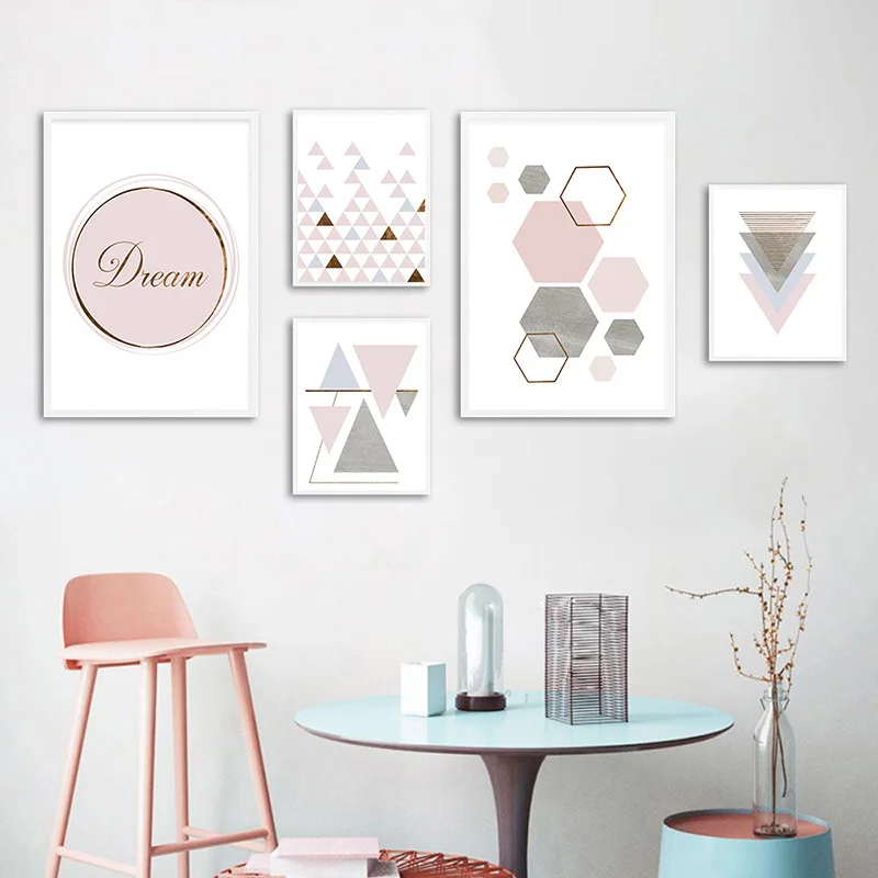 Pink Geometry Wall Art Canvas Nordic Style Posters and Prints Abstract Painting Wall Pictures for Living Room Home Decor
