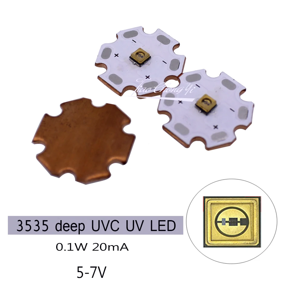 

New 3535 0.1W UVC UV LED 280nm 310nm Deep violet ultraviolet light 5V-7v with 20mm copper PCB