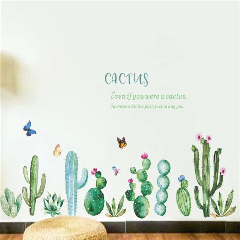 cartoon 50*70cm potted plants cactus wall stickers home decor living room pvc wall decals diy mural art posters decorations