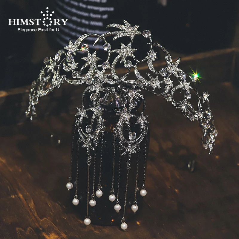 

HIMSTORY Newest Silver Color Star Rhinestone Bridal Crown Wedding Headwear Fashion Crystal Princess Hair Accessories