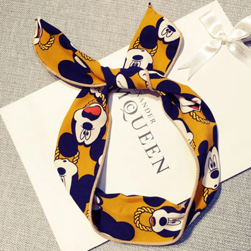 Cute Mouse Ear Elastic Headband Women Fashion Bowknot Hair Bands Girls Sweet Cartoon Print High-end Hair Accessories Turban Lady