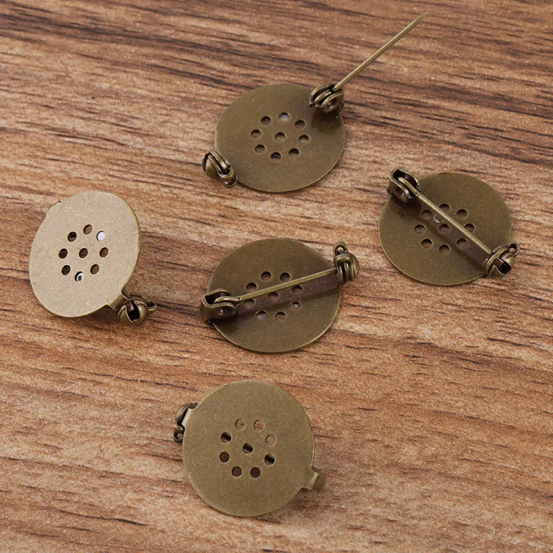 40pcs 17mm Brooch Clasps Pins Flat Circle Pad Blanks Cabochon Cameo Trays Flower Pins Base Multi-color DIY Jewelry Findings