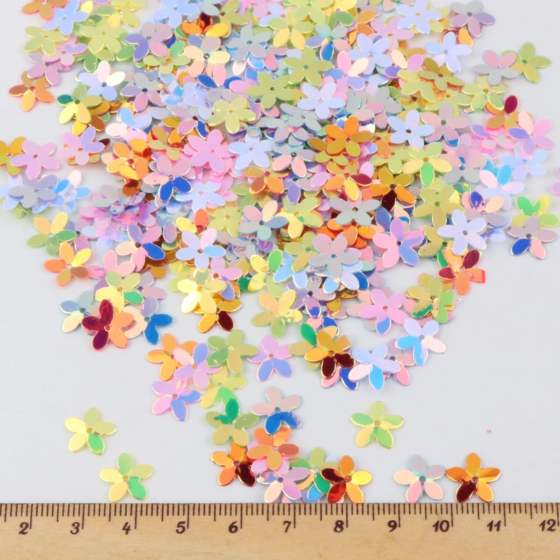 Crafts Sequins 10mm Cup Five Finger Flower Paillettes 1cm PVC Loose Glitter Flower Sequin With A Hole Clothing Accessories 10g