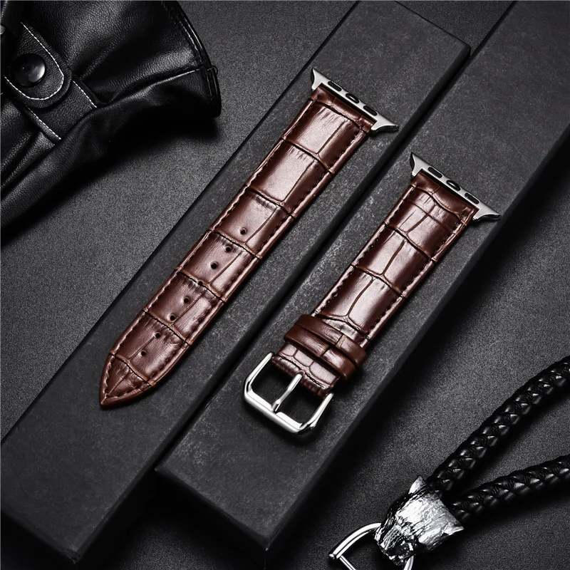 Genuine Cowhide Watchband for Apple Watch Ultra 8 7 6 SE 5 4 3 2 1 Bamboo Patterns Leather Strap 49/45/44/42mm 41/40/38mm