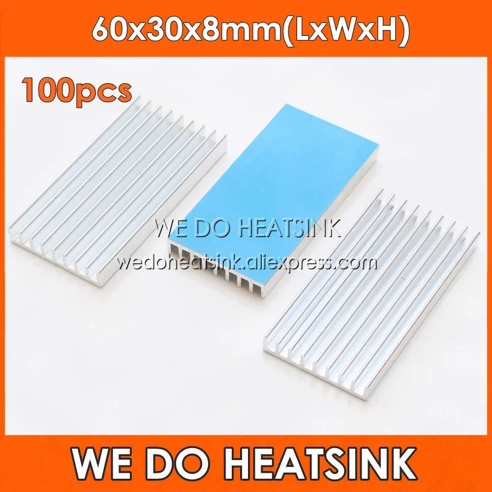 

WE DO HEATSINK 100pcs 60x30x8mm Aluminum LED Miner Heatsink With Thermally Conductive Adhesive Transfer Tape Applied