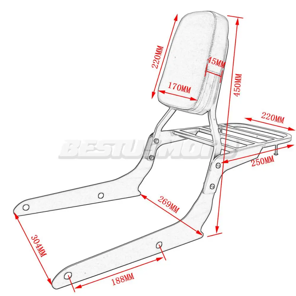 Motorcycle Backrest Sissy Bar w/Luggage Rack For Honda Shadow Spirit VT750 C2 2007-2014 Phantom VT750C2B 2010-2015 2008 2009