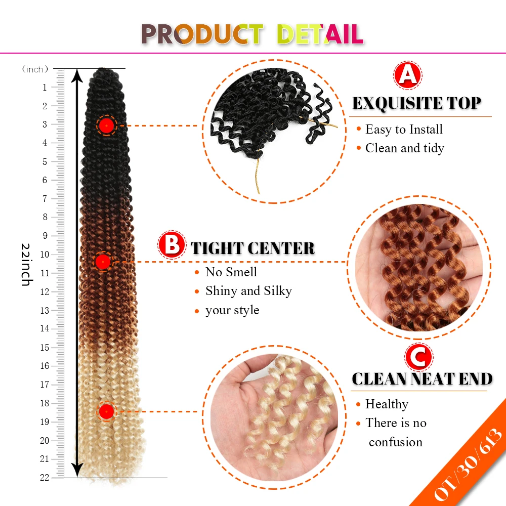 22Inch Passion Twist Crochet Hair Synthetic Water Wave Braiding Hair Extensions Pre-Looped Fluffy Hair Bohemia For Black Women