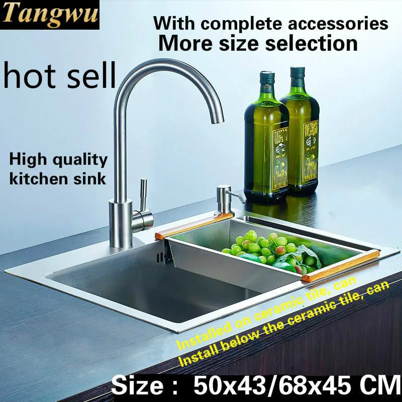 

Free shipping Hand-made high-end kitchen sink 3 mm thick food grade 304 stainless steel single slot hot sell 50x43/68x45 CM