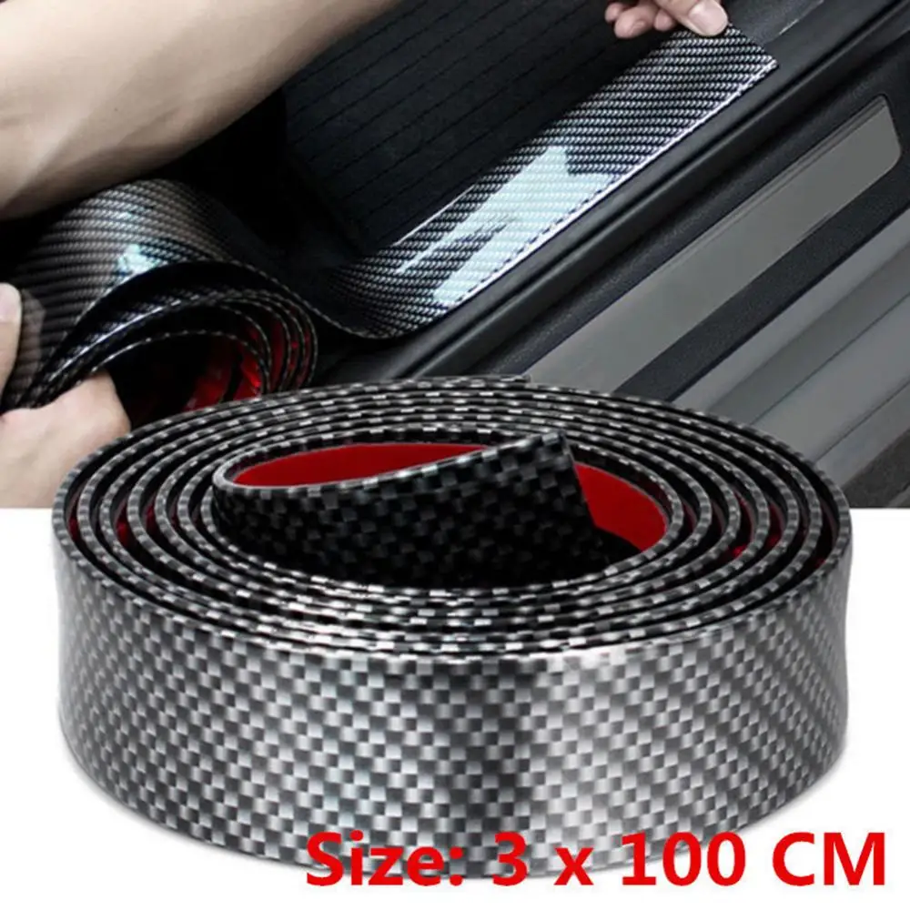 3x100cm Carbon Fiber Rubber Car Door Bumper Strip Guard Anti Scratch Sticker Automotive Wrap Film Self-Adhesive Anti-Collision