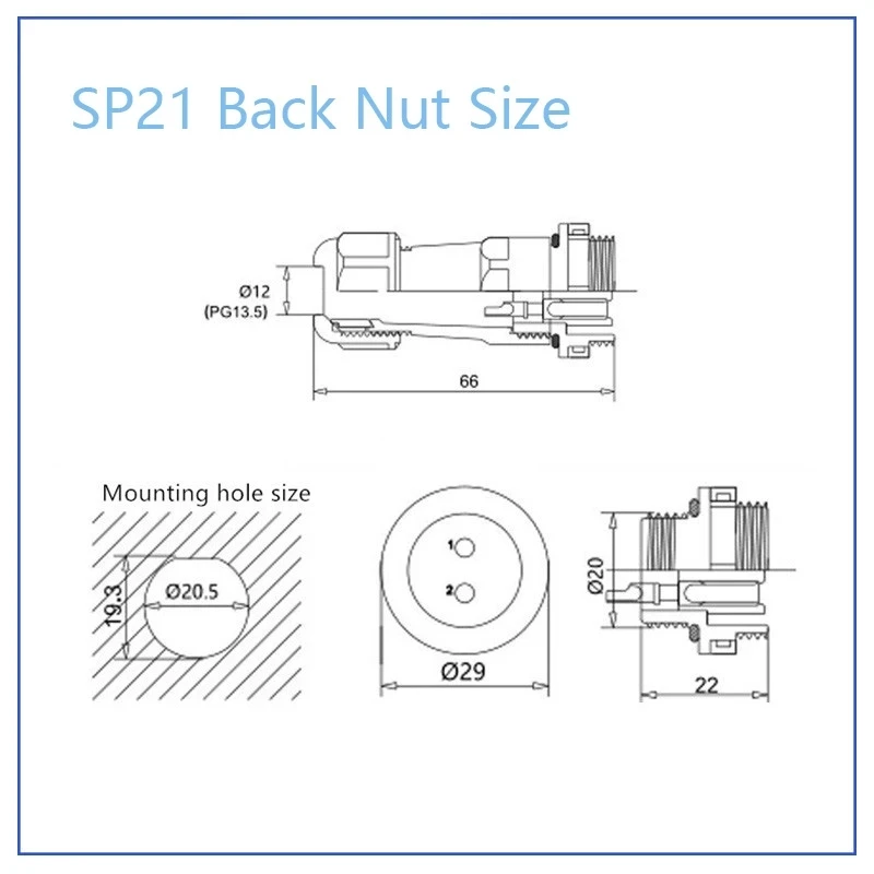 SP21 IP68 Waterproof Connector 2/3/4/5/7/9/12Pin Outdoor Power Wire Cable Docking Connector Male and Female Aviation Plug Socket