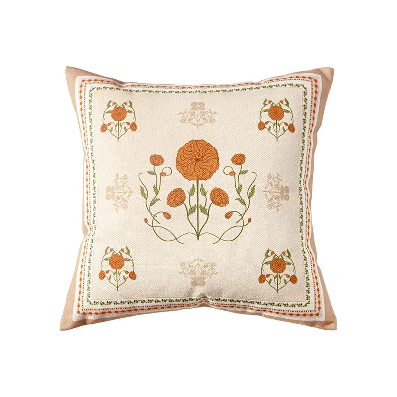 Square Cushion Cover, Throw Pillow Case, Shell for Couch, Sofa, Home Decoration, Luxurious, Marigold Floral, 43cm, 17 Inch