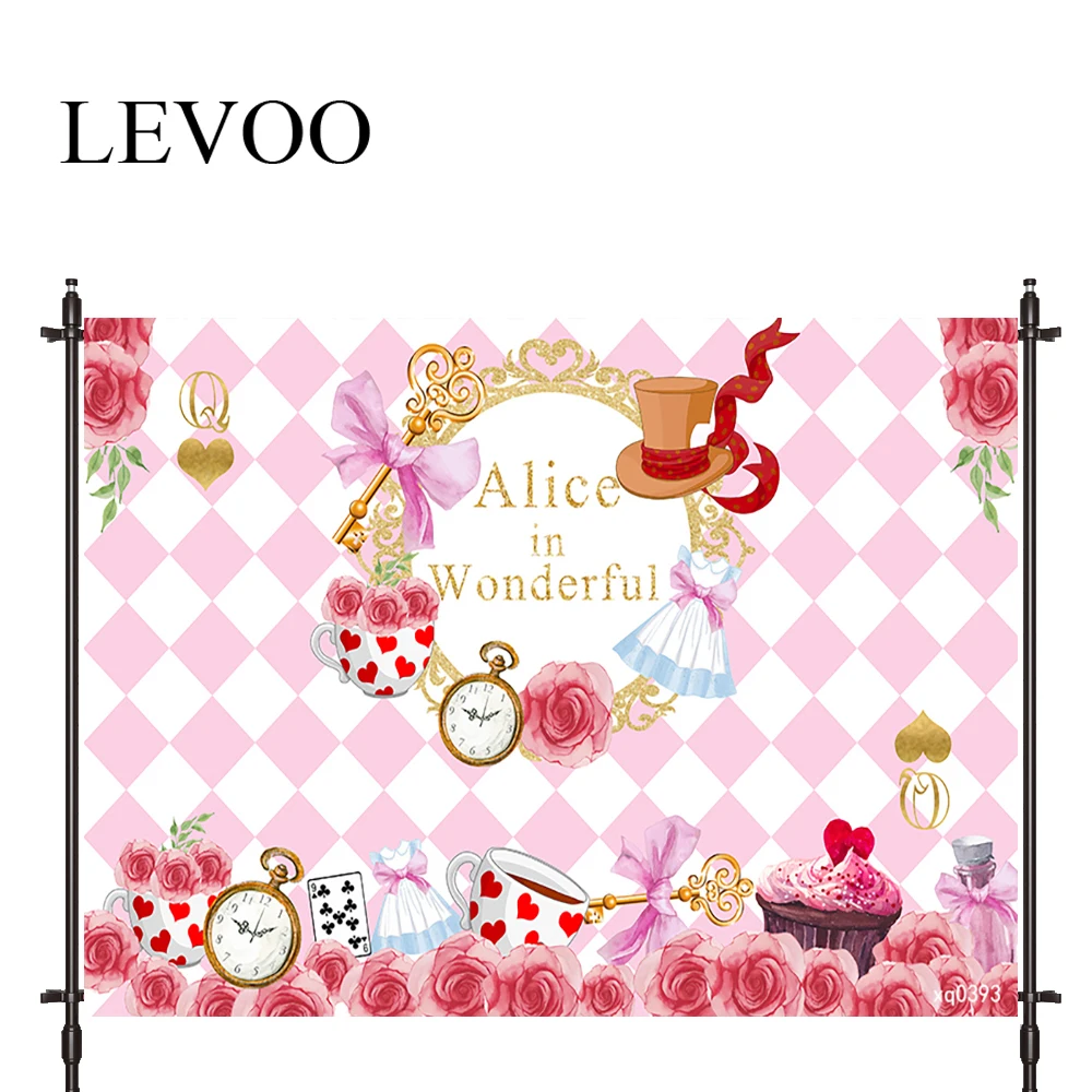 

LEVOO New Photo Backdrop Lattice Pink Wonderland Princess Birthday Background Nature Photocall Photo Studio Shoot Prop