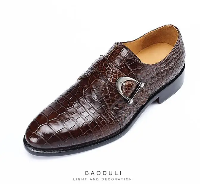 

2021 new design 100% real genuine crocodile skin alligator leather men business shoe cow skin lining offcial male shoe brown