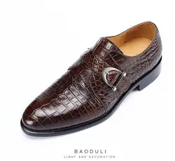 2021 new design 100% real genuine crocodile skin alligator leather men business shoe cow skin lining offcial male shoe brown