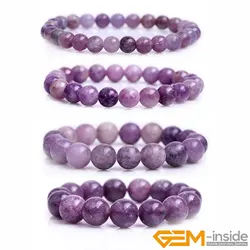 Natural Stone Beaded Purple Lepidolite Bracelet Energy Healing Stone Bracelet For Women Gifts 7.5 Inch 6mm 8mm 10mm 12mm