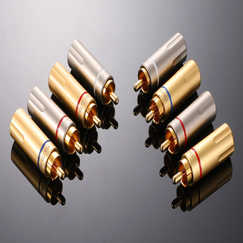 1Pcs RCA plug pearl gold pure copper audio signal cable DIY speaker cable dvd projector HIFI fever plug-in