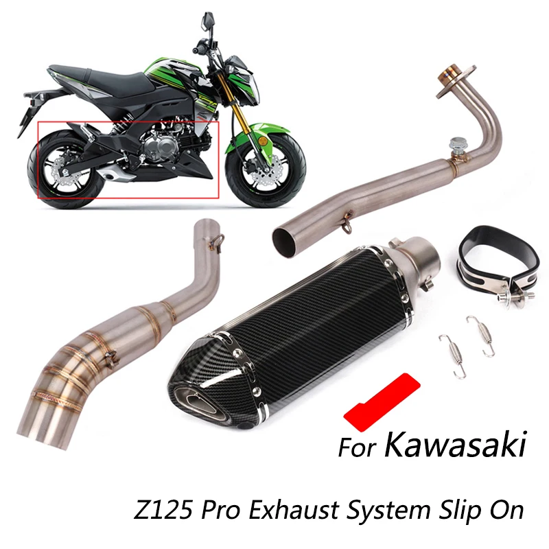 

Exhaust System for Kawasaki Z125 Pro Motorcycle Header Mid Link Pipe Slip On 51mm Rear Muffler Removable Db Killer Escape 370 mm