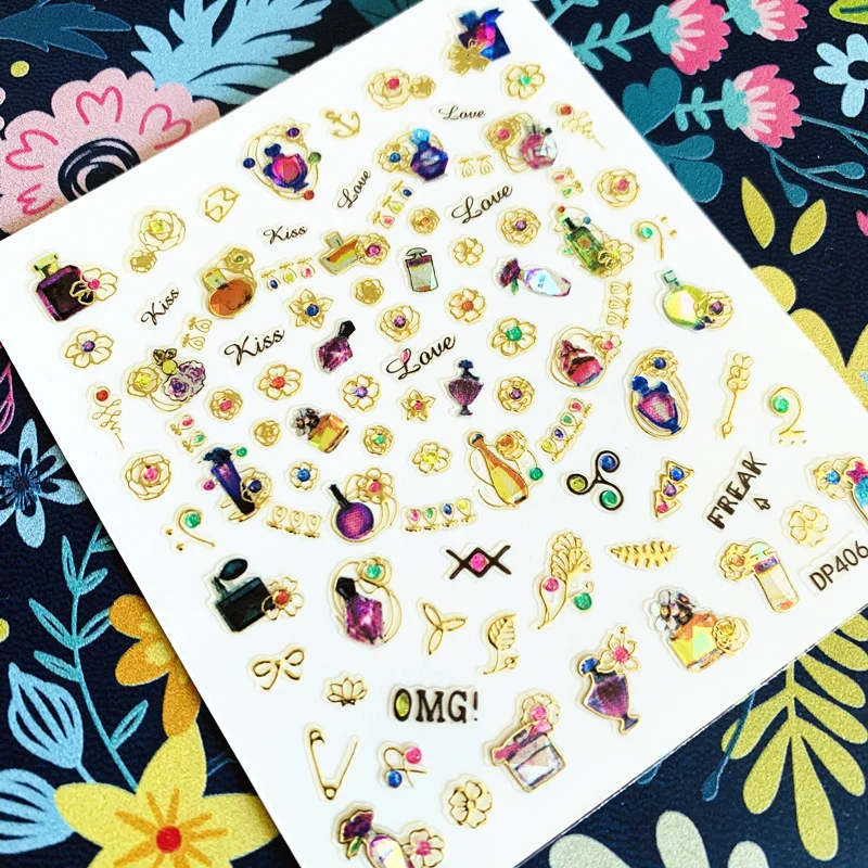 أحدث DP مسمار ملصقا DP-401 ثلاثية الأبعاد مسمار الفن ملصق مسمار مائي ختم تصدير اليابان تصاميم الراين الزينة